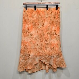 Y2K Millenium Asymmetrical Midi Skirt Womens 18 Orange Paisley Ruffle Boho Fairy
